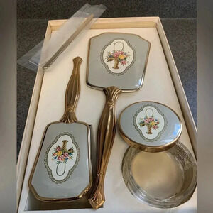 Vintage Gold Tone 5 Piece Vanity Set Complete Never Used